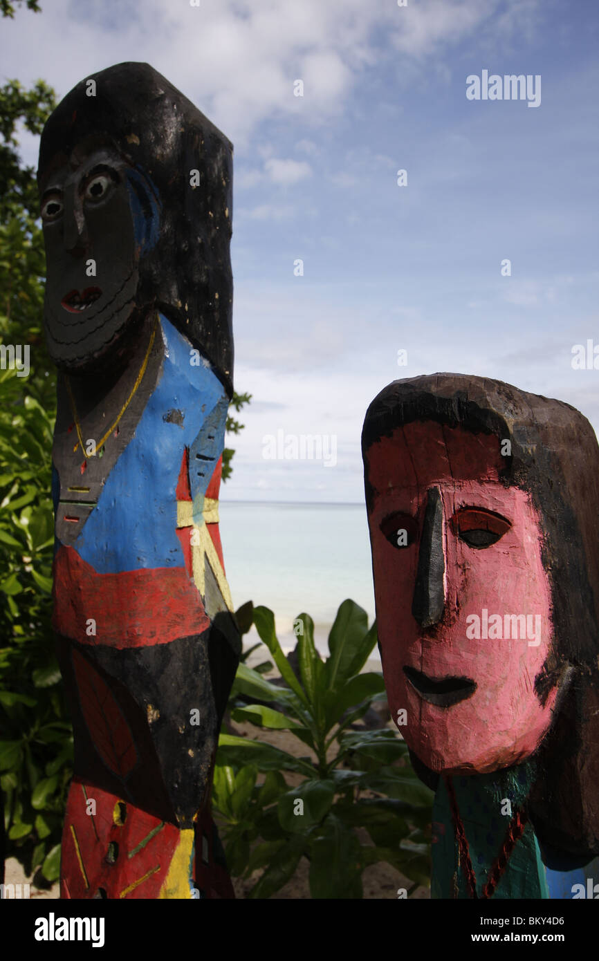 Moken Meer Nomad Totempfähle im Ko Surin marine Nationalpark, Thailand Stockfoto