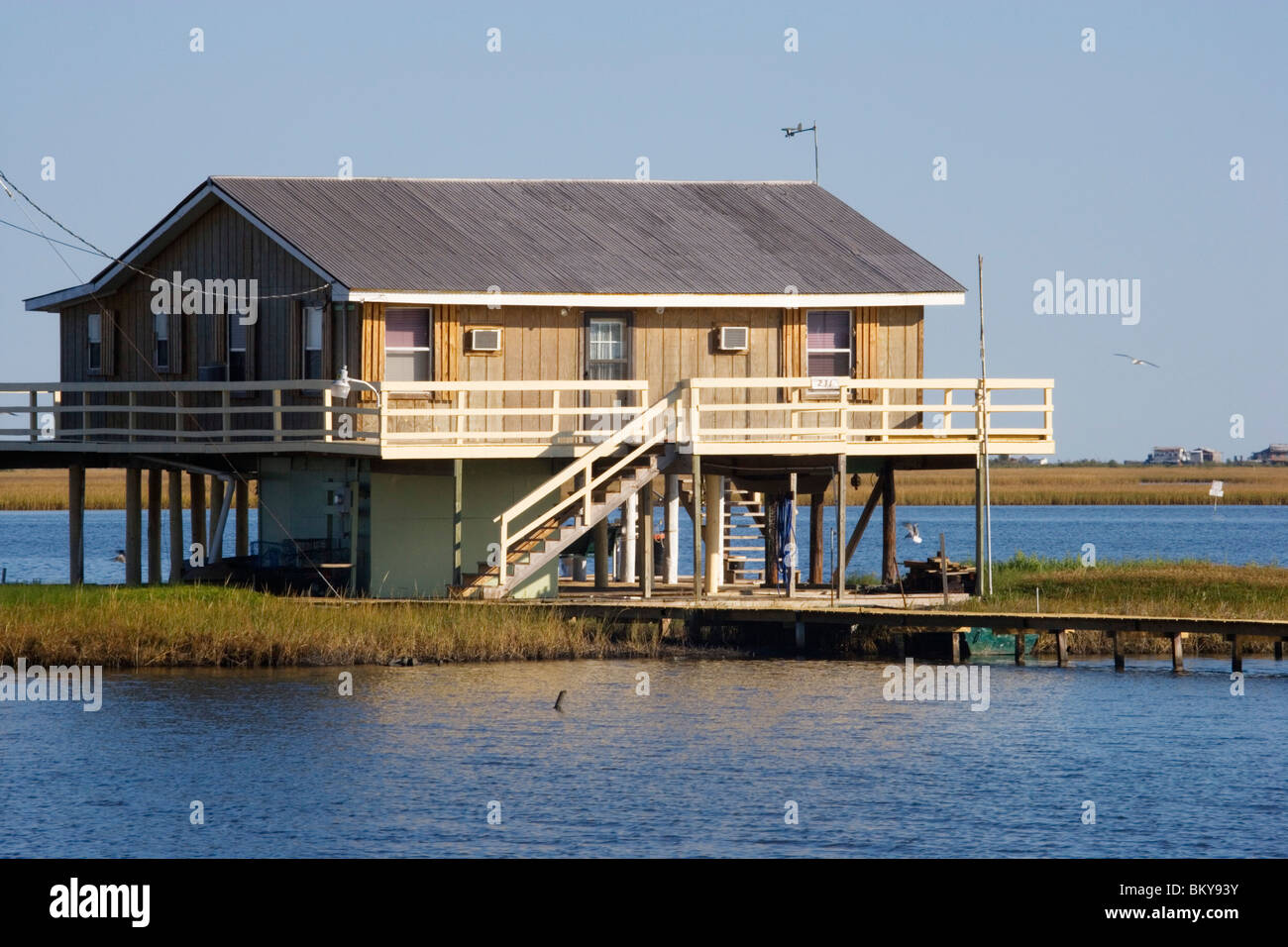 Haus auf Stelzen in der Nähe von Golden Wiese südlich von New Orleans, Louisiana, USA Stockfoto
