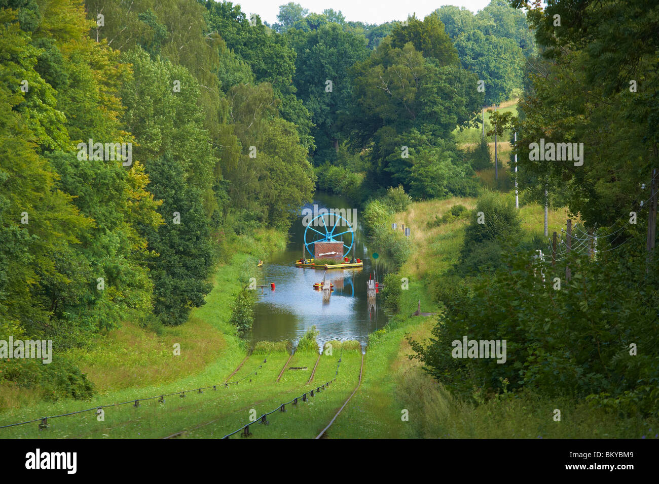 Ostrodsko-Elblaski Kanal, schiefe Ebene, Schloss Buczyniec, Ostpreußen, Polen, Europa Stockfoto