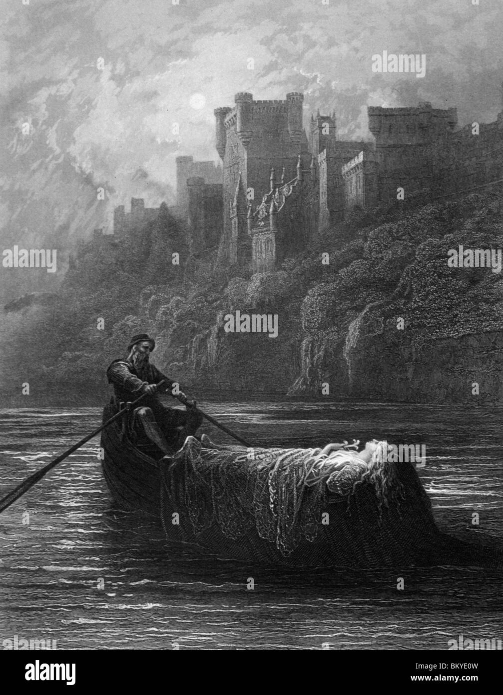 Körper von Elaine auf dem Weg zum König Arthurs Palast von Gustave Dore aus Idylls des Königs (1832-1883) USA Illinois Stockfoto