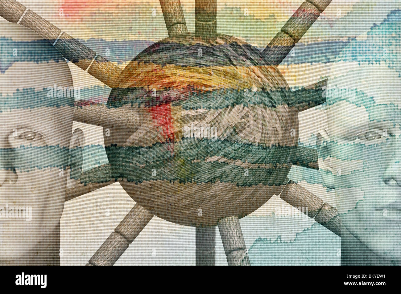 Männlichen Figuren, abstrakte Form und tropfende Farbe. 3D Digital erstellten Abbildung. Stockfoto