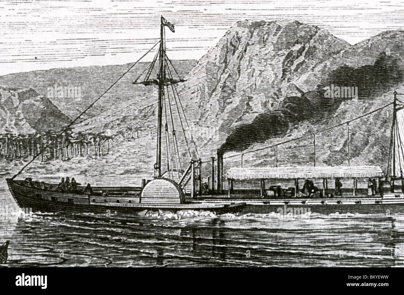 Fultonss Raddampfer Clermont auf dem Hudson River im Jahre 1807 Stockfoto