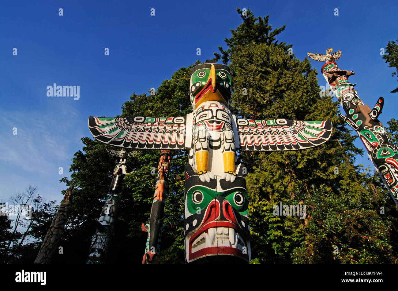 Totempfahl, Stanley Park, Vancouver, Britisch-Kolumbien, Kanada Stockfoto
