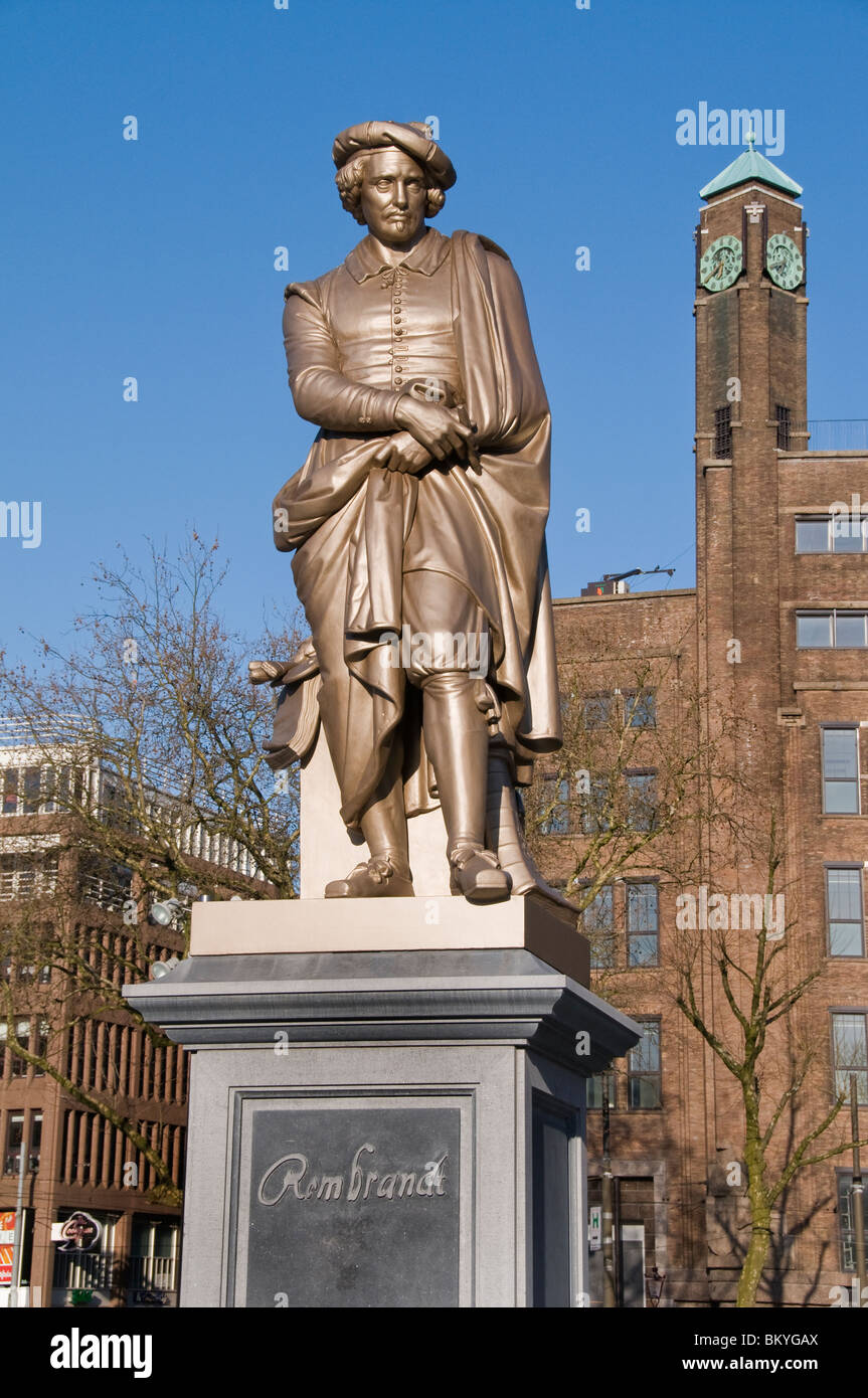 Skulptur Statue Maler Rembrandt Rijn Niederlande Holland Niederlande Rembrandtplein Stockfoto