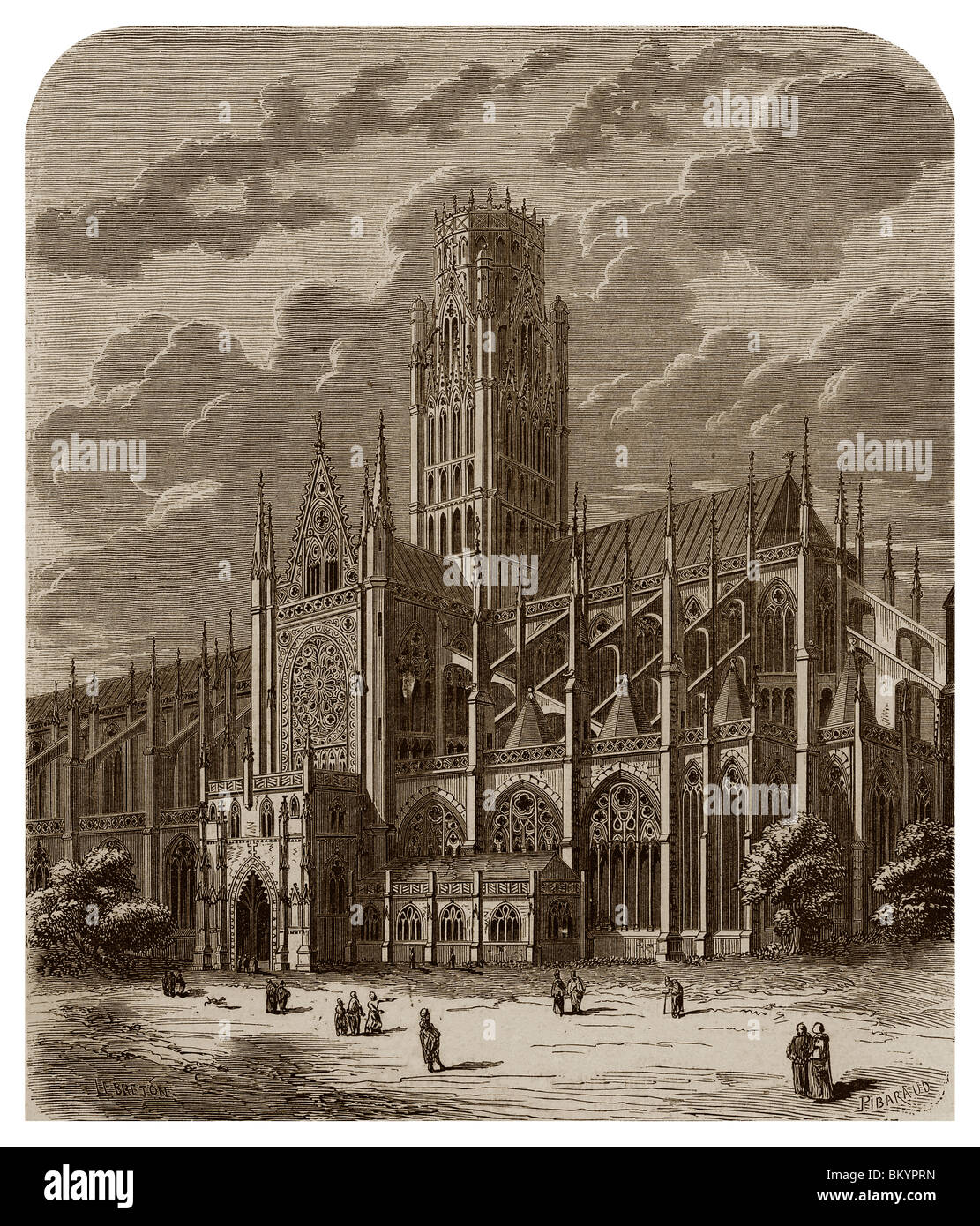 Die Abtei-Kirche von Saint-Ouen in Rouen, dessen Wiederaufbau der aktuellen gotischen Stiftskirche funktioniert, begann im Jahre 1318. Stockfoto
