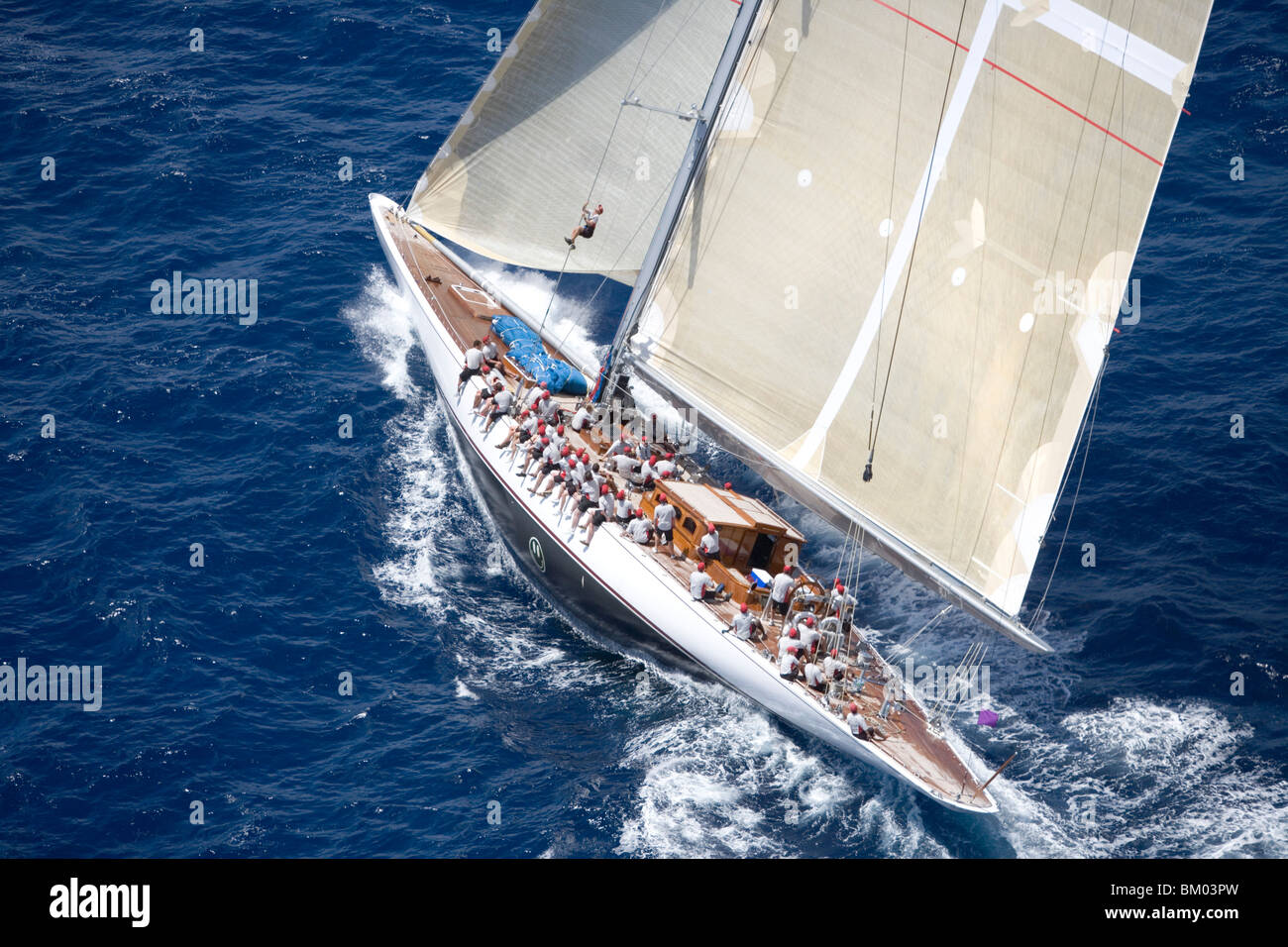 Luftaufnahme der J-Klasse-Cutter-Ranger, Antigua Classic Yacht Regatta, Antigua Stockfoto