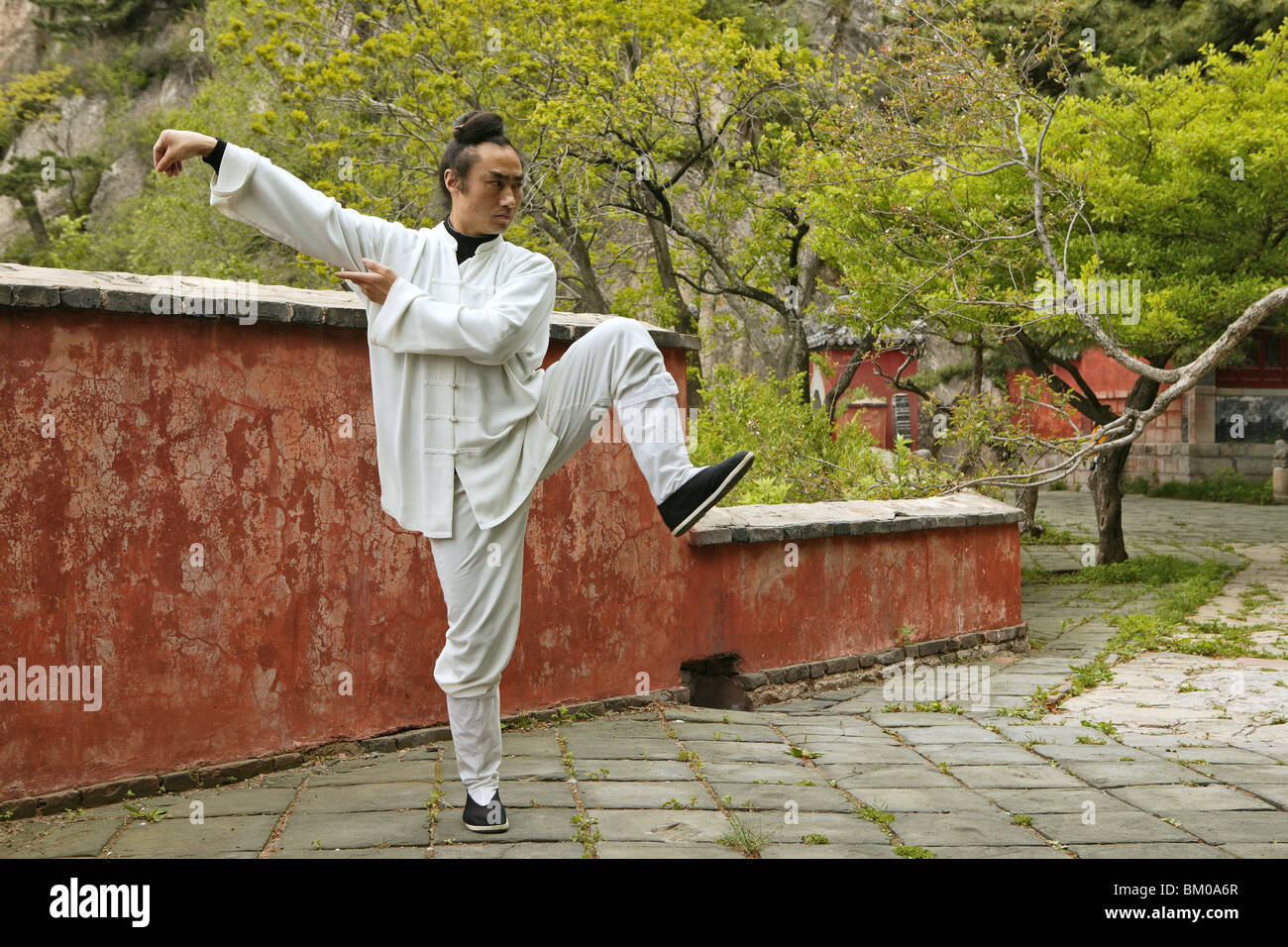 Taoistischen Mönch im Tai Chi darstellen, Tai Shan, Provinz Shandong, Taishan, Mount Tai, Welterbe, UNESCO, China, Asien Stockfoto