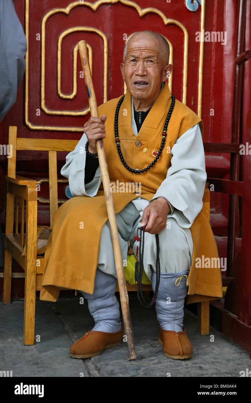 Abt des Klosters Shuxiang, während Geburtstag von Wenshu, Wutai Shan, fünf Terrasse Berg, buddhistisches Zentrum, Stadt Taihuai, Sha Stockfoto