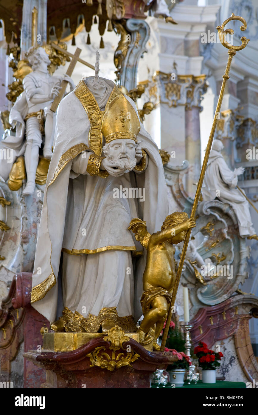 Altar in der Wallfahrtskirche der Heiligen vierzehn Heiligen, Wallfahrtskirche Vierzehnheiligen bei Bad Staffelstein, Oberfranken Stockfoto