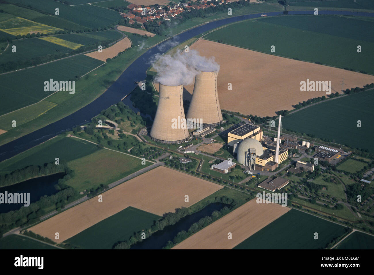 Luftbild-Kernkraftwerk Grohnde in Niedersachsen, Deutschland Stockfoto