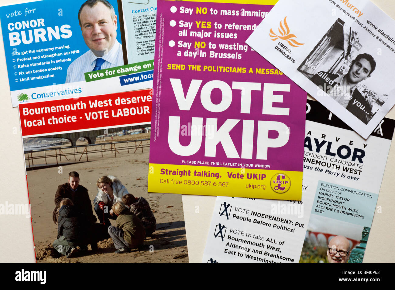 Wahlpropaganda in Bournemouth Stockfoto
