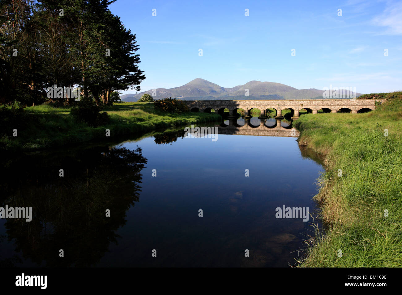 Die zwölf Bögen und einen Blick auf die Mourne Mountains, Nordirland Stockfoto