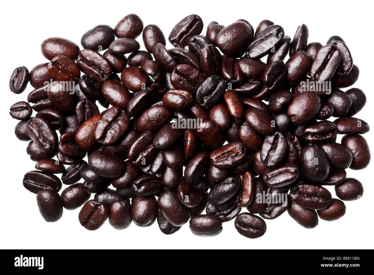 Kaffeebohnen isoliert auf weißem Hintergrund Stockfoto