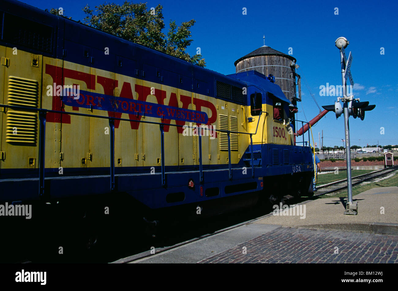 Trainieren Sie im eine Eisenbahn-Station, Stockyards Station, Fort Worth, Texas, USA Stockfoto