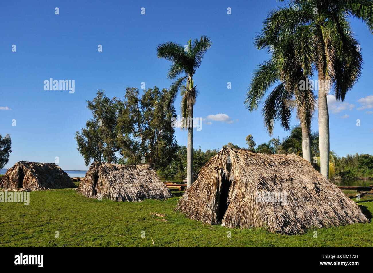 Wiederaufbau in ein Taino-Indios Dorf, Ciénaga de Zapata Nationalpark, Kuba, Karibik, Zentralamerika Stockfoto