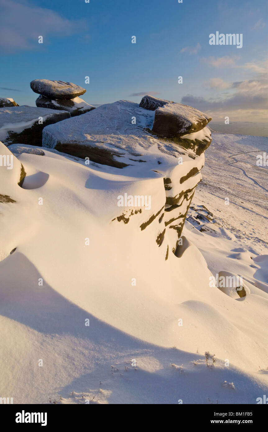Schneetreiben am weißen Tor, Derwent Rand, Derwent Moor, Peak District National Park, Derbyshire, England, Vereinigtes Königreich Stockfoto