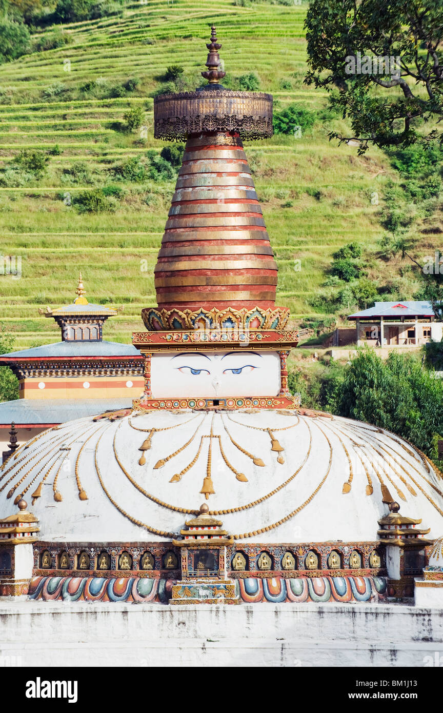 Stupa mit Buddha Augen, Punakha, Bhutan, Asien Stockfoto
