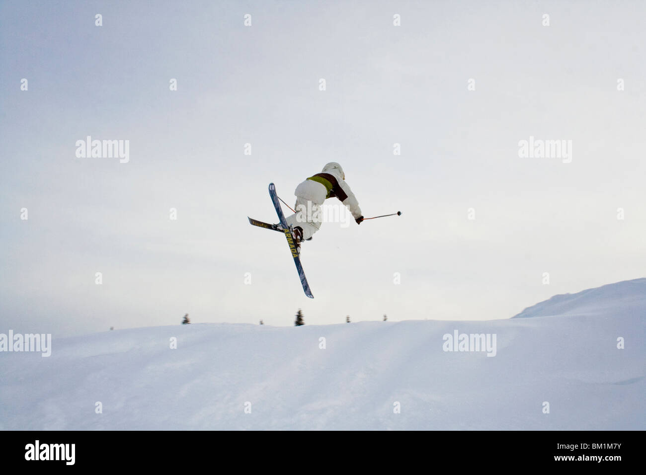 Skifahrer im Skigebiet Dunderet im nördlichen Schweden Teil der Stadt Gällivare Stockfoto