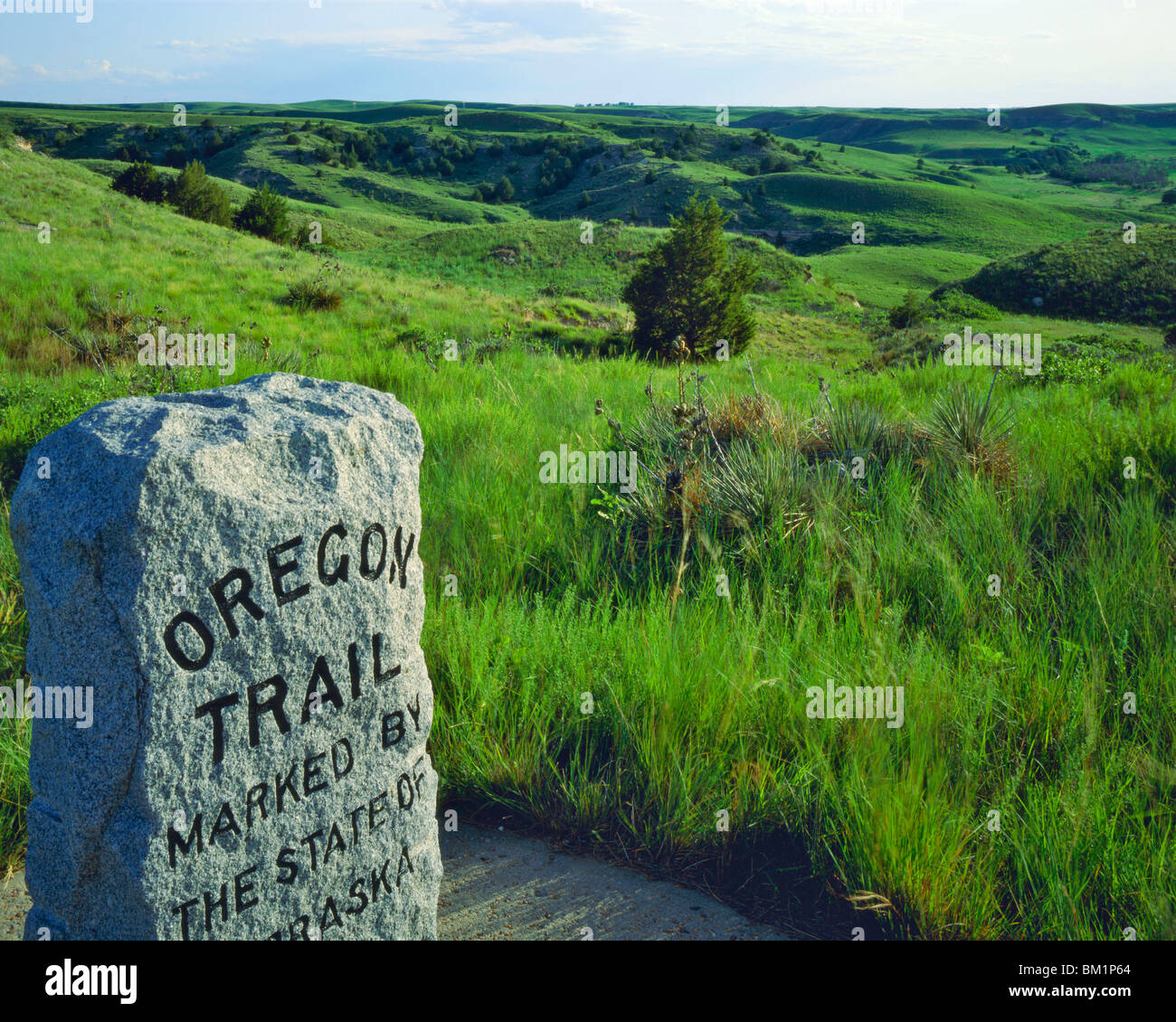 Oregon Trail Marker auf einen Sommer Nachmittag Ash Hollow State Historic Park North Platte River Nebraska Stockfoto