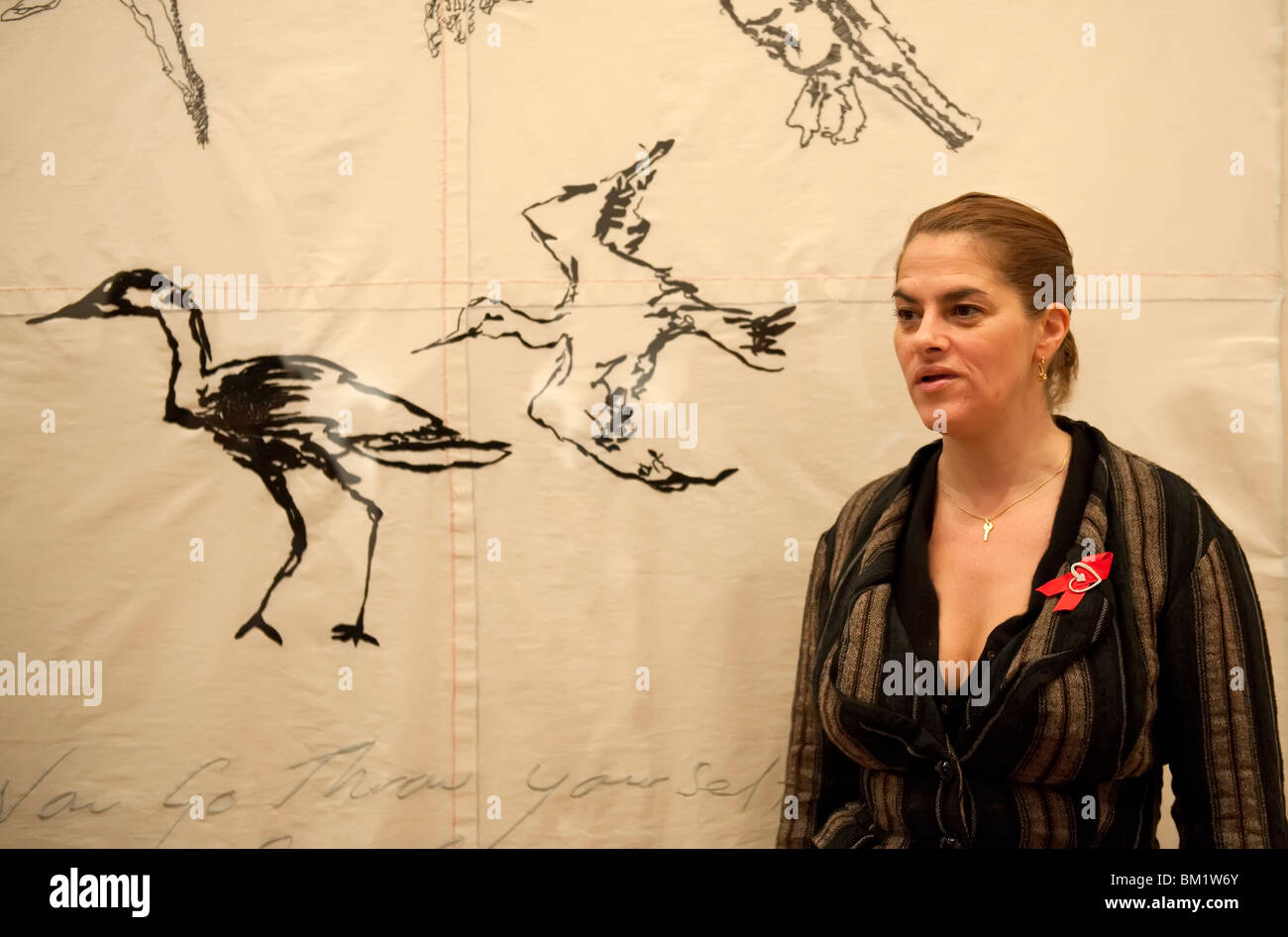 Tracey Emin steht vor ihrer aktuellen Installation an der Royal Academy of Arts in London Stockfoto