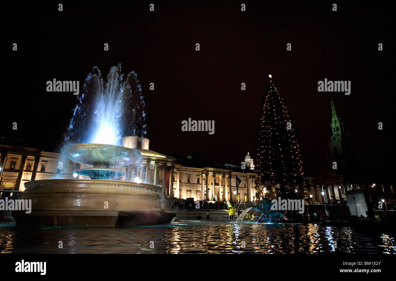 Weihnachtsbeleuchtung in Trafalgar Square in London Stockfoto