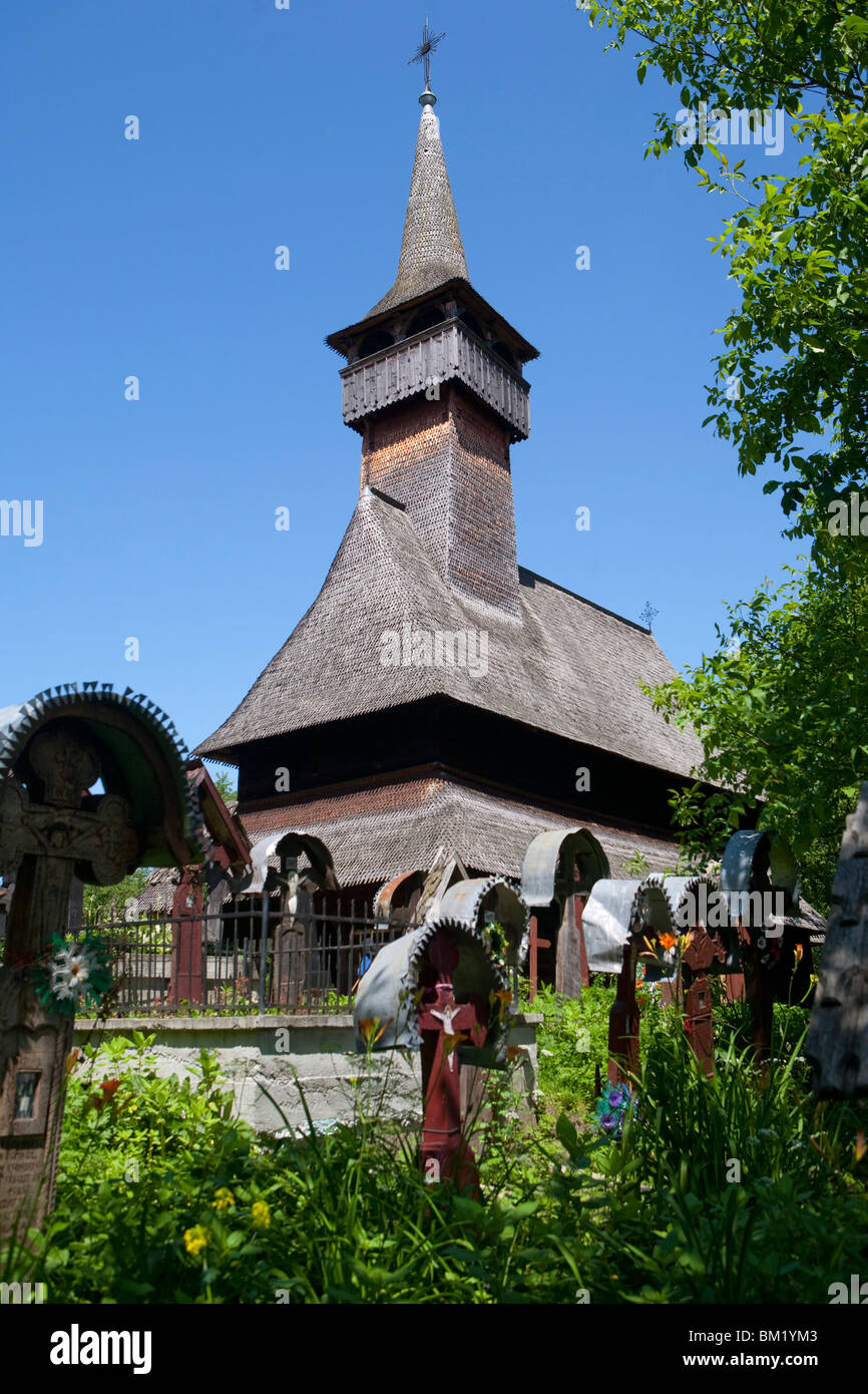 Lemn din Deal Holzkirche, UNESCO-Weltkulturerbe, Ieud, Maramures, Rumänien, Europa Stockfoto