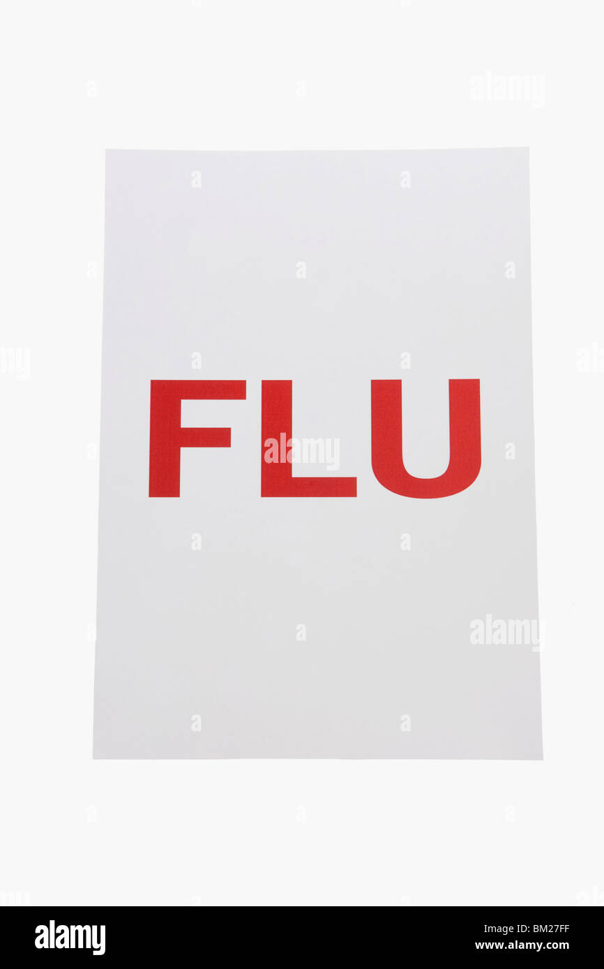 Nahaufnahme von einem Plakat mit Wort Grippe geschrieben Stockfoto