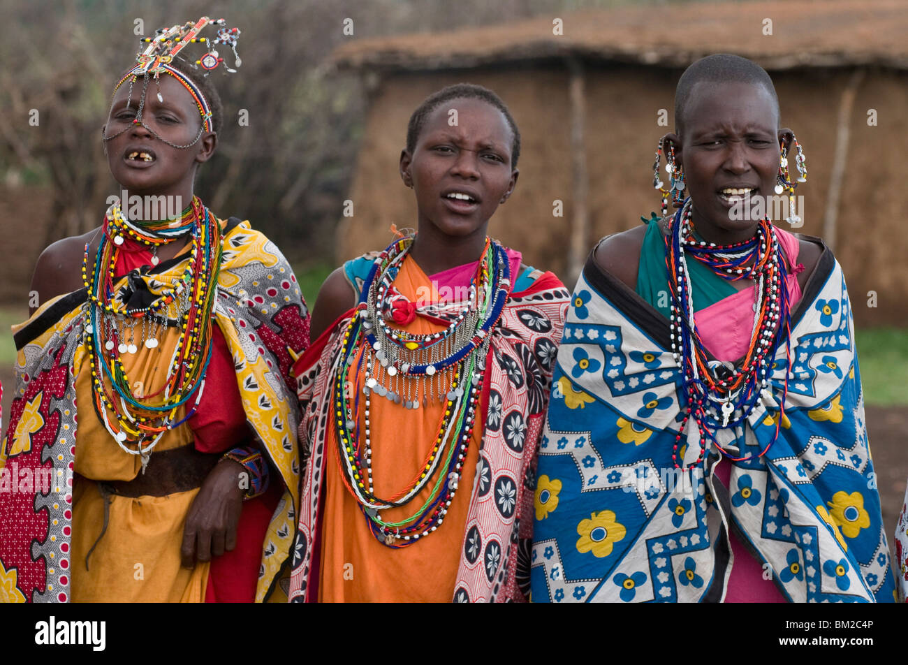 Masai Frauen singen, Masai Mara, Kenia, Ostafrika Stockfoto
