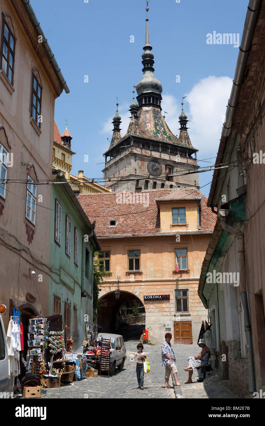 Uhrturm, Sighisoara, UNESCO-Weltkulturerbe, Siebenbürgen, Rumänien Stockfoto