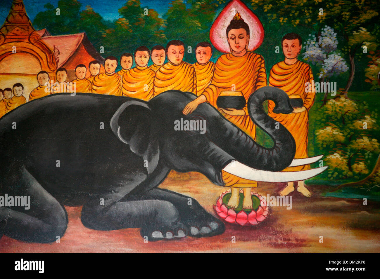 Szene aus dem Leben des Buddha, Vientiane, Laos, Indochina, Südost-Asien Stockfoto