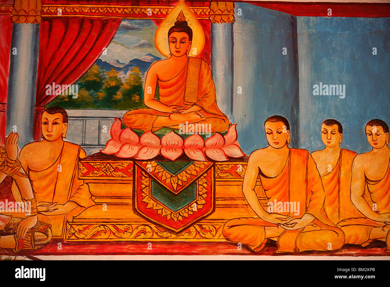 Szene aus dem Leben des Buddha, Vientiane, Laos, Indochina, Südost-Asien Stockfoto