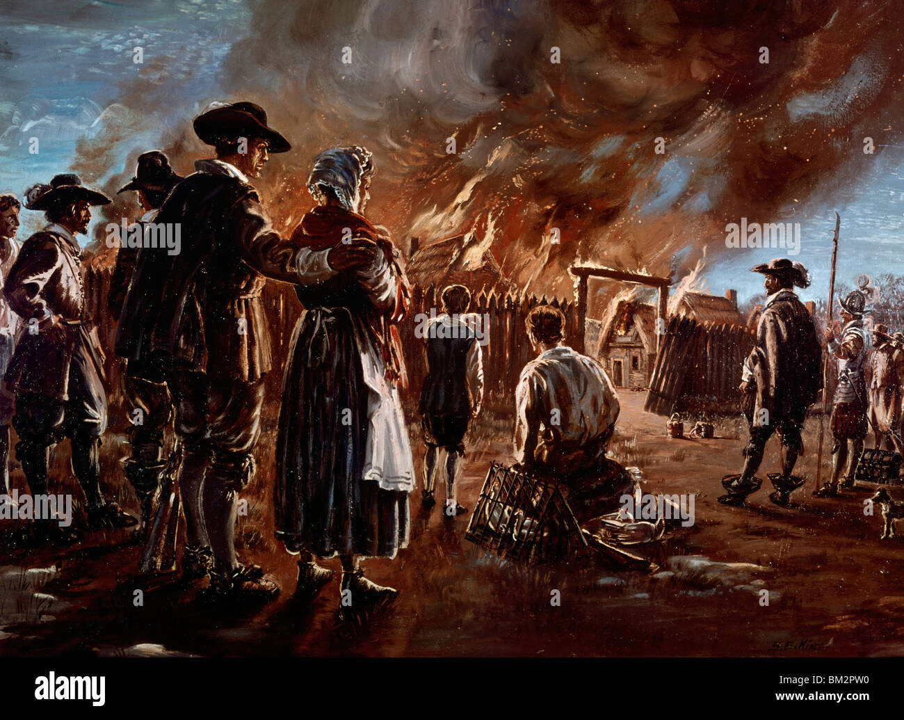 Die Verbrennung des Forts von Charles Bird King, (1785-1862) Stockfoto