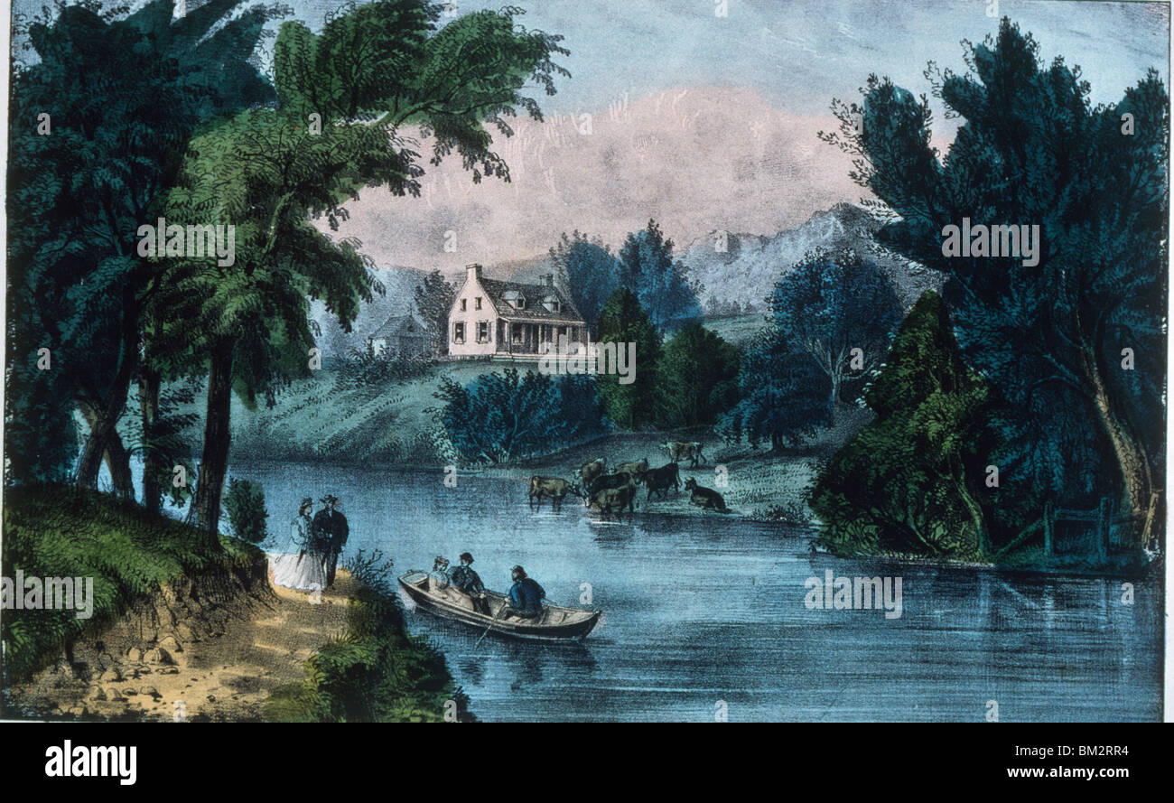 Die Flussseite, Currier und Ives, Farbe Lithographie, 1857-1907, USA, Washington, D.C., Library of Congress Stockfoto