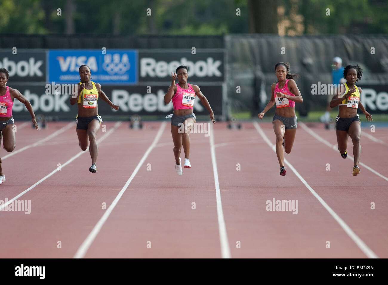 Carmelita Jeter (USA) Sieger im Wettbewerb mit den 100 Metern beim Reebok Grand Prix 2009 Stockfoto