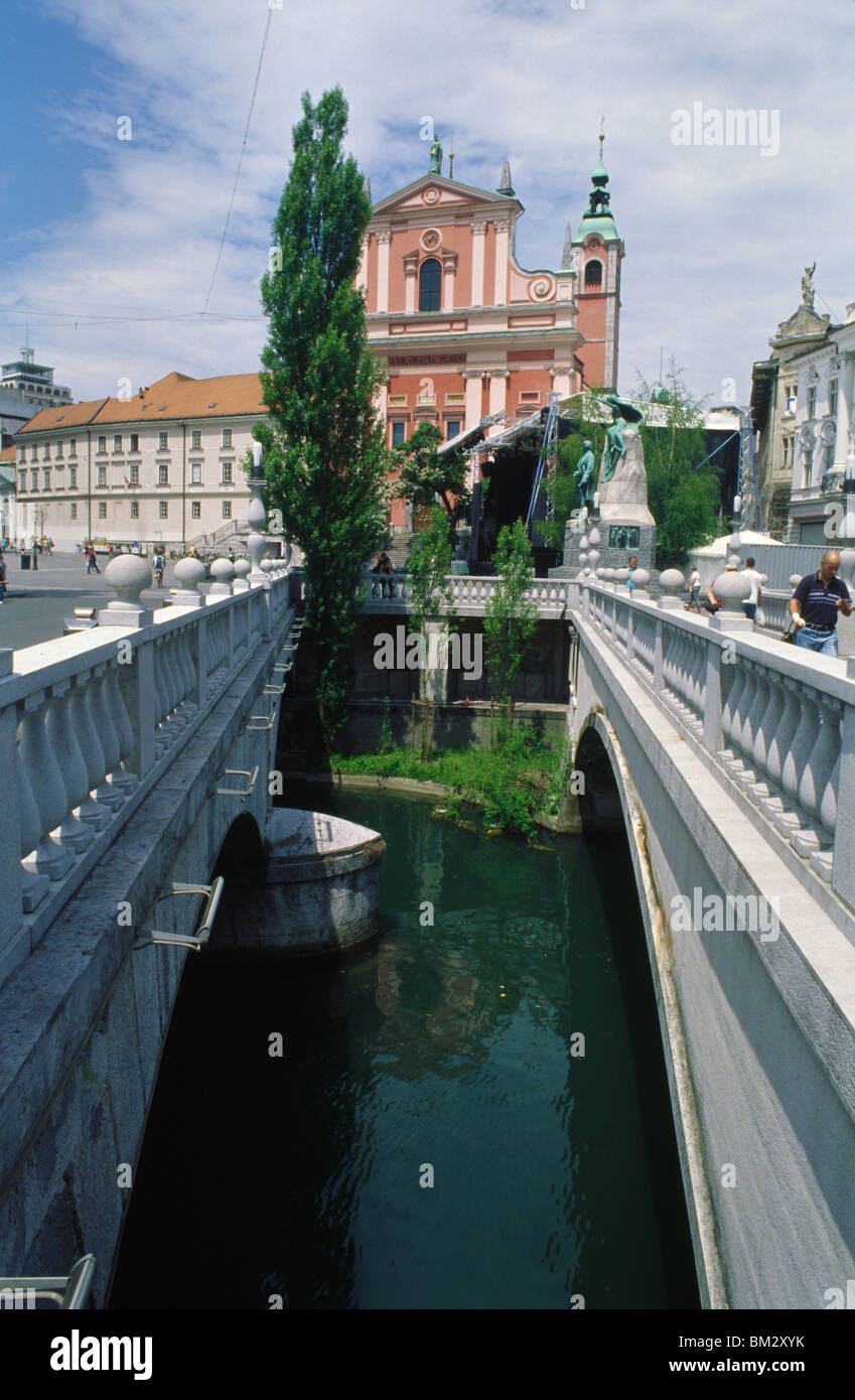 Ljubljana, Slowenien, 15. Juni 2009--die Triple-Brücke in Ljubljana Stockfoto