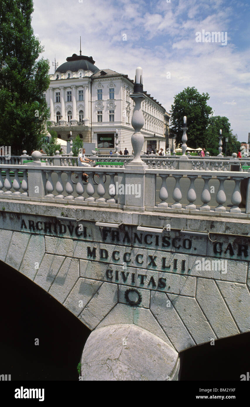 Ljubljana, Slowenien, 15. Juni 2009--die Triple-Brücke Stockfoto