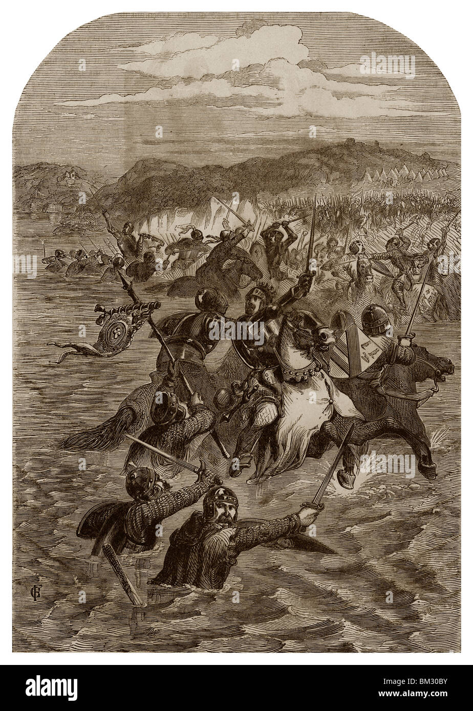 Am 24. August 1346 gezwungen Edward III. von England den Durchgang von Blanchetaque am Fluss Somme. Stockfoto