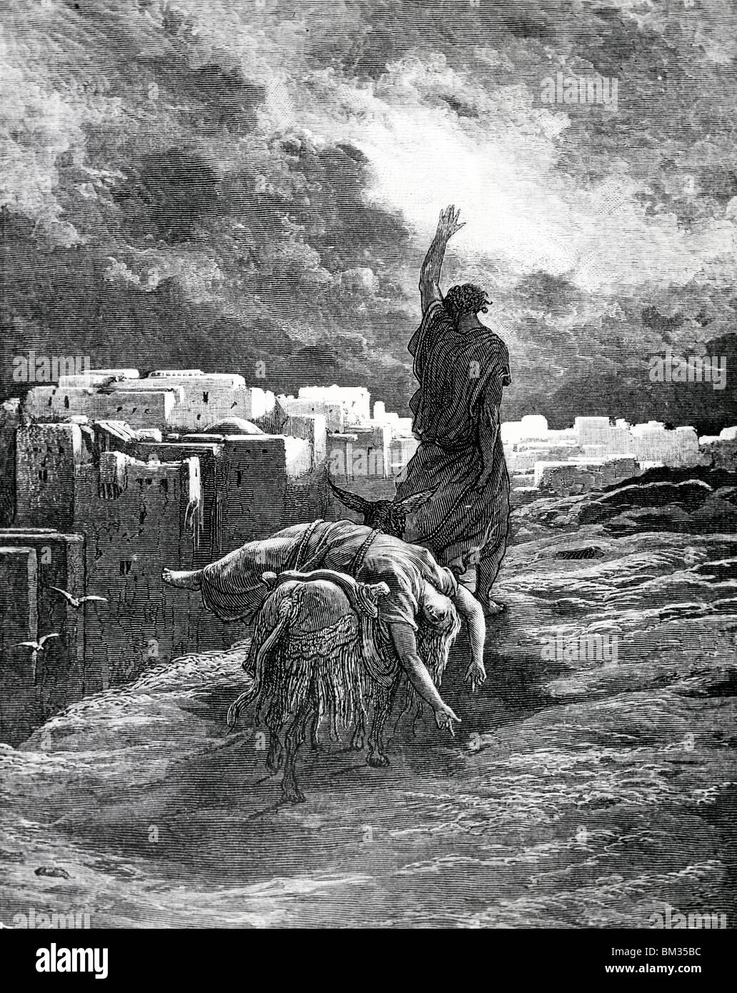 Ephraim trägt seine Frau Weg, Gustave Dore (1832-1883 Französisch), Gravur, (1832-1883) Stockfoto