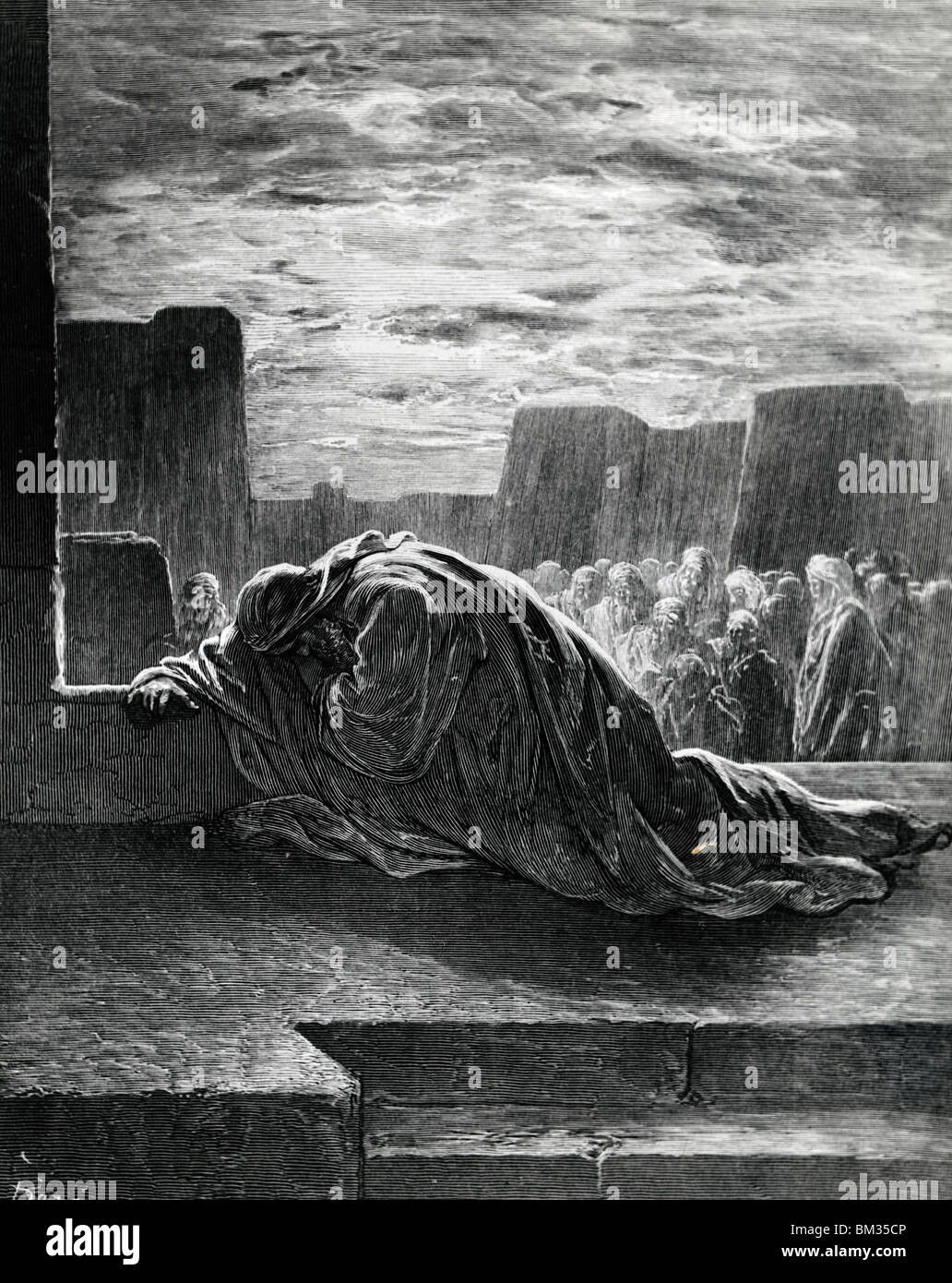 Ezra zu beten, Gustave Dore (1832-1883 Französisch), Gravur, (1832-1883) Stockfoto