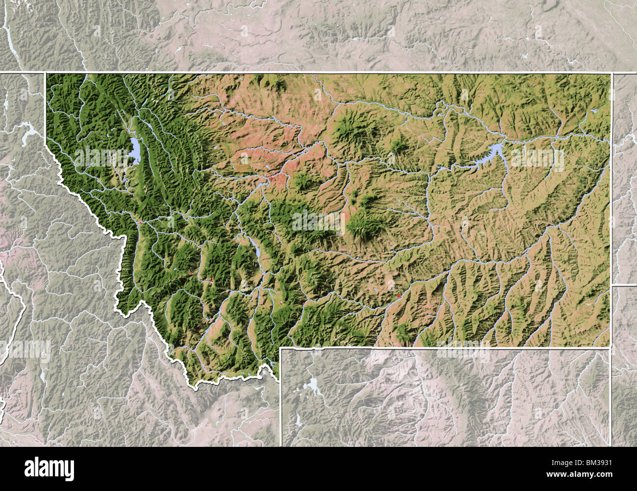 Montana, schattierte Reliefkarte. Stockfoto