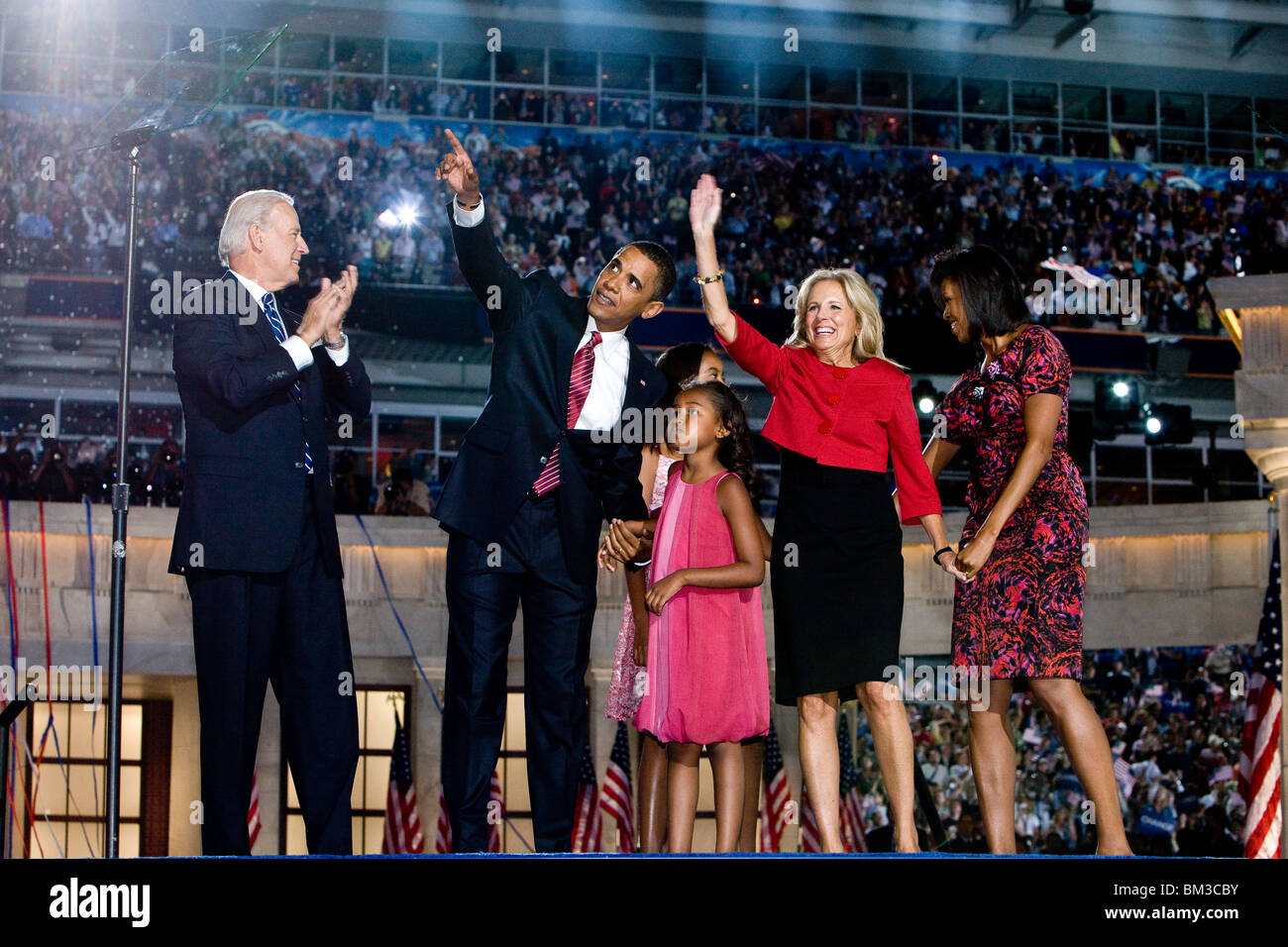 Barack Obama mit Joe Biden und Familie Stockfoto