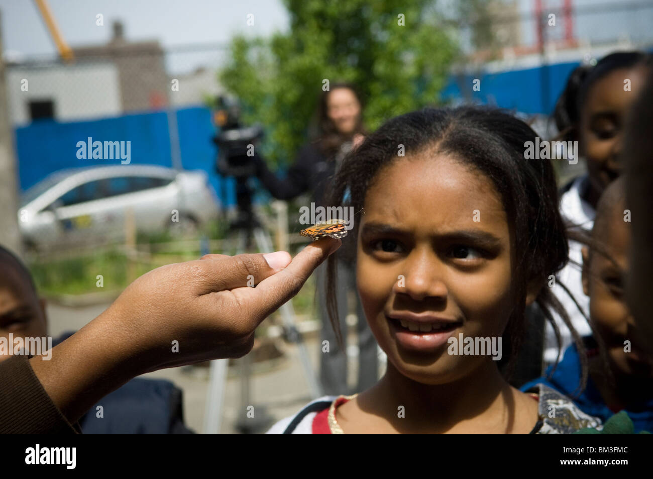 Schüler der dritten Klasse lernen Sie Blüten und Bestäubung Stockfoto