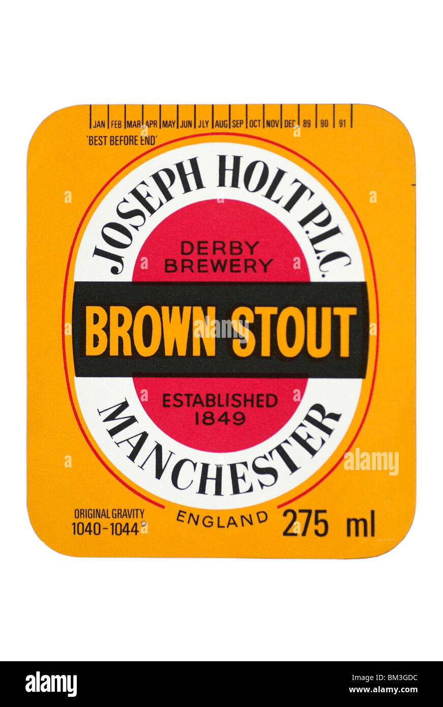 Joseph Holt Brown Stout Flaschenetikett - circa 1989-1991. Stockfoto