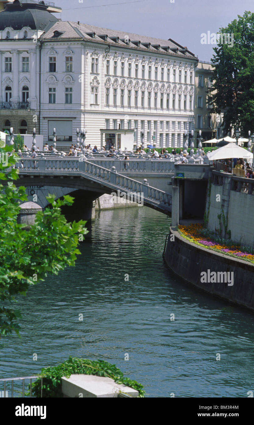 Ljubljana, Slowenien, 15. Juni 2009--die Triple-Brücke in Ljubljana Stockfoto