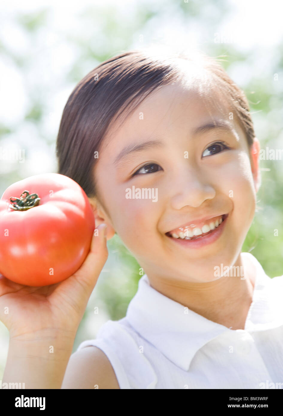 Ein Mädchen, dass Tomaten Stockfoto