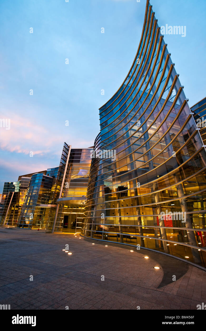 Christchurch Art Gallery in der Abenddämmerung. Christchurch, Canterbury, Südinsel, Neuseeland Stockfoto