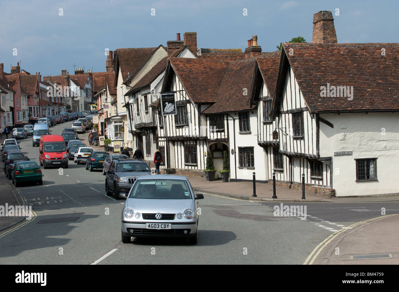 Die engen Gassen des Dorfes Lavenham, Suffolk, UK. Stockfoto