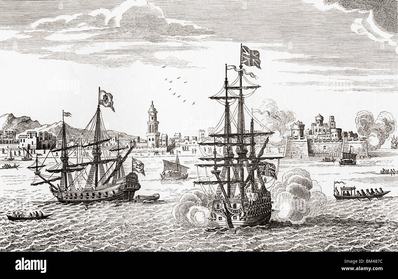 Seeschlacht zwischen der George Anson Schiff der Hauptmann und eine manilla Galeone. Stockfoto