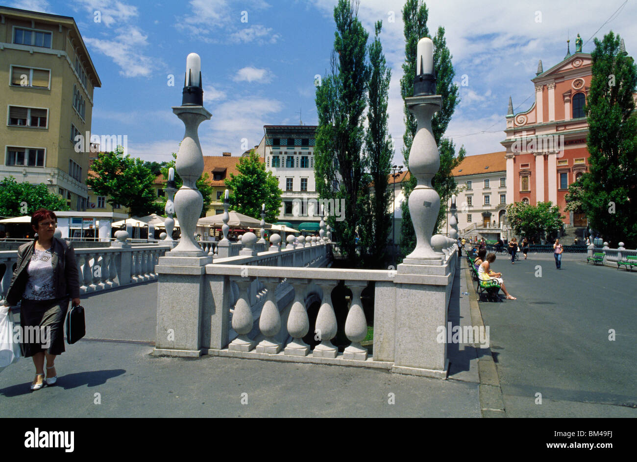 Ljubljana, Slowenien, 15. Juni 2009--die Triple-Brücke in Ljubljana Stockfoto