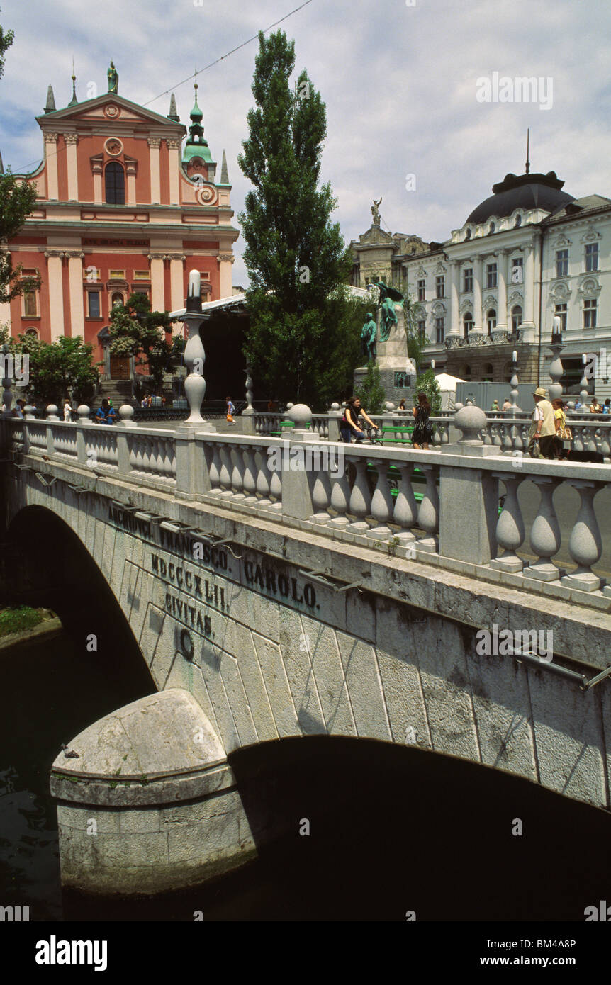 Ljubljana, Slowenien, 15. Juni 2009--die Triple-Brücke in Ljubljana Stockfoto